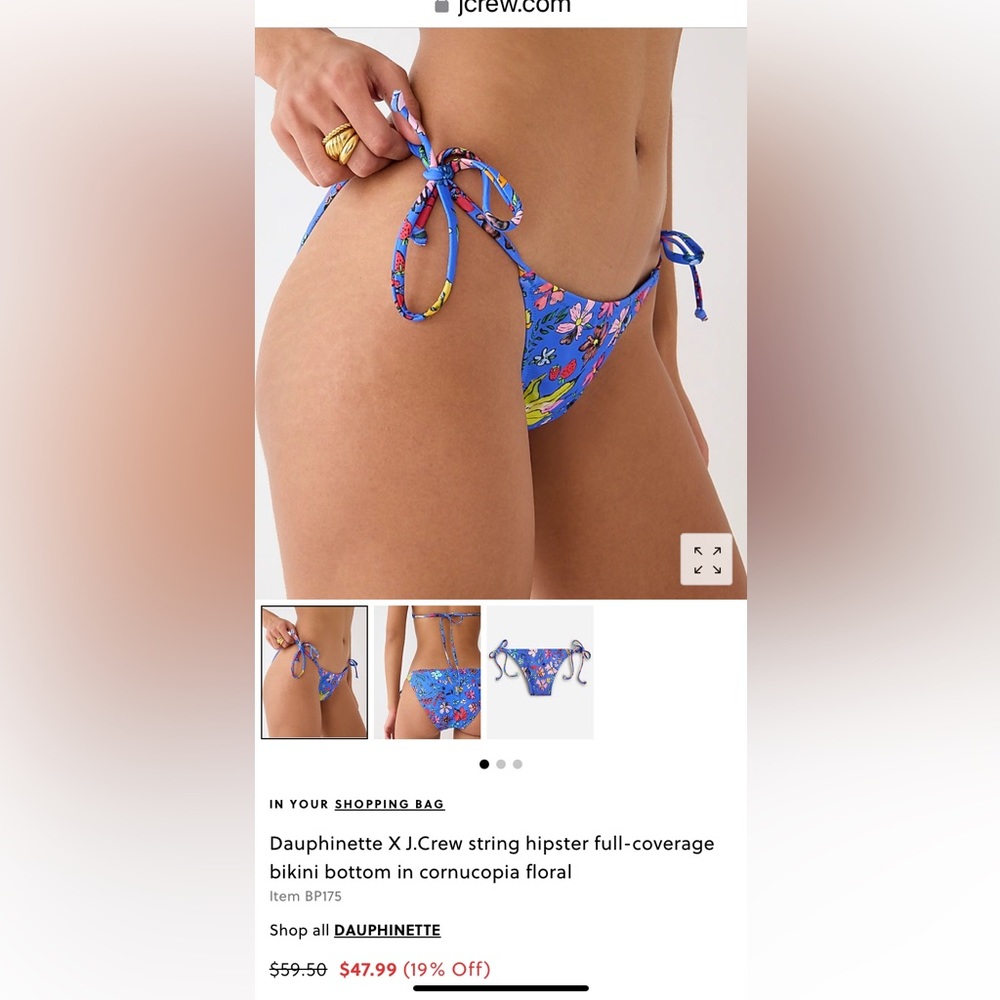 Dauphinette x JCrew hipster string bikini bottom in Cornucopia Floral